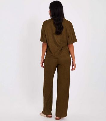 QUIZ Olive Textured Wide Leg Trousers 3 QUIZ Olive Textured Wide Leg Trousers