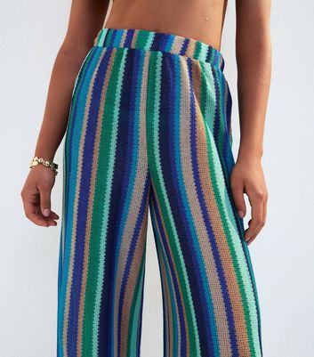 Blue Crochet Striped Cover Up Trousers 3 Blue Crochet Striped Cover Up Trousers