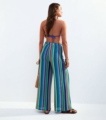 Blue Crochet Striped Cover Up Trousers 4 Blue Crochet Striped Cover Up Trousers