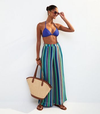 Blue Crochet Striped Cover Up Trousers 5 Blue Crochet Striped Cover Up Trousers