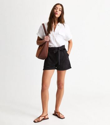 Black Belted Twill Shorts