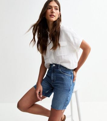 Blue Raw Hem Denim Bermuda Shorts
