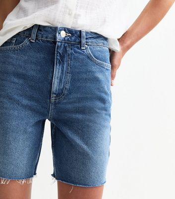 Blue Raw Hem Denim Bermuda Shorts