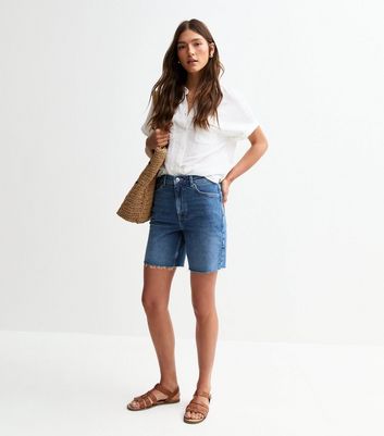 Blue Raw Hem Denim Bermuda Shorts 3 Blue Raw Hem Denim Bermuda Shorts