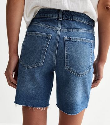 Blue Raw Hem Denim Bermuda Shorts 4 Blue Raw Hem Denim Bermuda Shorts