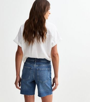 Blue Raw Hem Denim Bermuda Shorts 5 Blue Raw Hem Denim Bermuda Shorts