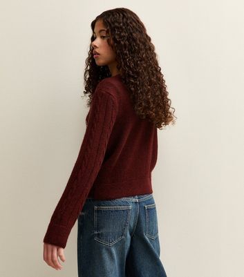 Burgundy Cable Knit Bear Embroidered Cardigan 4 Burgundy Cable Knit Bear Embroidered Cardigan