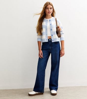 Girls Blue Striped Crew Neck Cardigan 3 Girls Blue Striped Crew Neck Cardigan