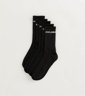 Jack & Jones Pack of 5 Black Branded Ribbed Tube Socks