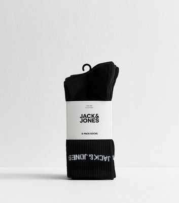 Jack & Jones Pack of 5 Black Branded Ribbed Tube Socks