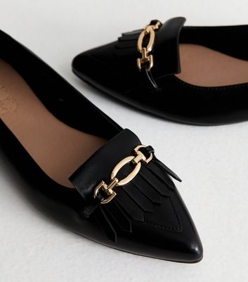 Black Faux Leather Chain Detail Ballet Flats 3 Black Faux Leather Chain Detail Ballet Flats