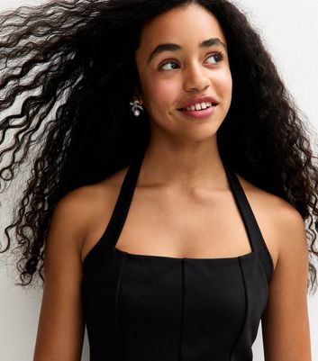 Girls Black Fit and Flare Halterneck Dress 3 Girls Black Fit and Flare Halterneck Dress