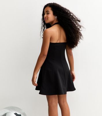 Girls Black Fit and Flare Halterneck Dress 4 Girls Black Fit and Flare Halterneck Dress