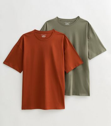 2 Pack Rust/Khaki Oversized T-Shirts 5 2 Pack Rust/Khaki Oversized T-Shirts