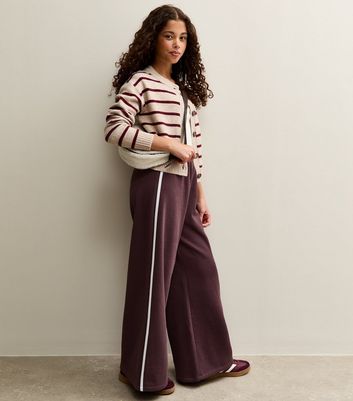 Girls Dark Brown Side Stripe Wide Leg Trousers