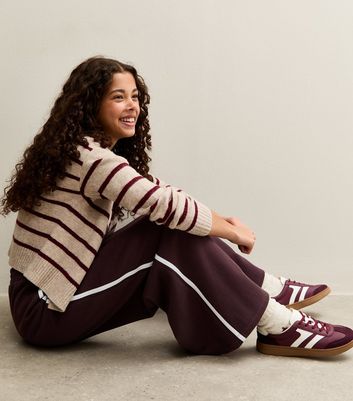 Girls Dark Brown Side Stripe Wide Leg Trousers 3 Girls Dark Brown Side Stripe Wide Leg Trousers