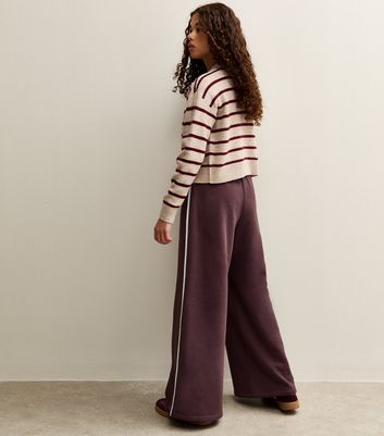 Girls Dark Brown Side Stripe Wide Leg Trousers 4 Girls Dark Brown Side Stripe Wide Leg Trousers