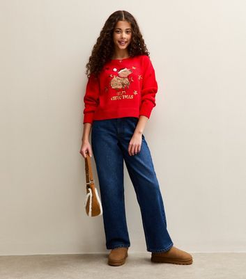 Girls Bright Red Capy Christmas Jumper 5 Girls Bright Red Capy Christmas Jumper