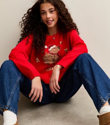 Girls Bright Red Capy Christmas Jumper 7 Girls Bright Red Capy Christmas Jumper