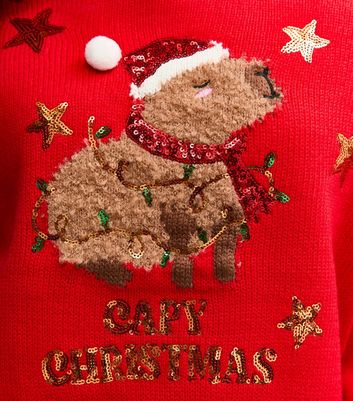 Girls Bright Red Capy Christmas Jumper 8 Girls Bright Red Capy Christmas Jumper