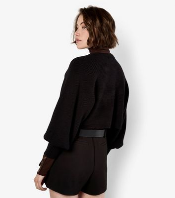Apricot Black Ribbed Batwing Sleeve Cropped Cardigan 3 Apricot Black Ribbed Batwing Sleeve Cropped Cardigan