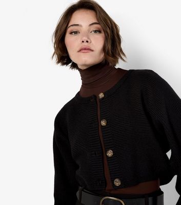 Apricot Black Ribbed Batwing Sleeve Cropped Cardigan 4 Apricot Black Ribbed Batwing Sleeve Cropped Cardigan