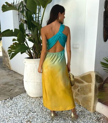 AX Paris Multicolour Sunset Ombré Print One Shoulder Open Back Midi Dress