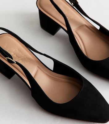 Black Faux Suede Block Heel Slingback Sandals 3 Black Faux Suede Block Heel Slingback Sandals