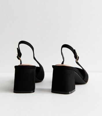 Black Faux Suede Block Heel Slingback Sandals 5 Black Faux Suede Block Heel Slingback Sandals