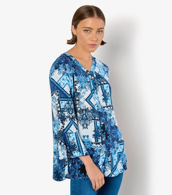 Apricot Blue Patchwork Print Blouse