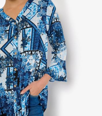 Apricot Blue Patchwork Print Blouse 4 Apricot Blue Patchwork Print Blouse