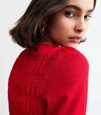 Red Shirred Peplum Top