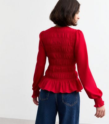 Red Shirred Peplum Top 4 Red Shirred Peplum Top
