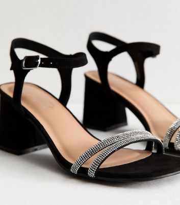 Black Faux Suede Embellished Block Heel Sandals 4 Black Faux Suede Embellished Block Heel Sandals