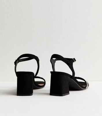 Black Faux Suede Embellished Block Heel Sandals 5 Black Faux Suede Embellished Block Heel Sandals