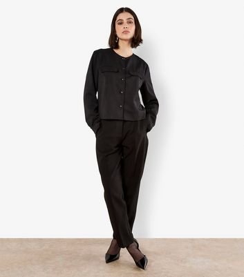 Apricot Black Crew Neck Cropped Jacket