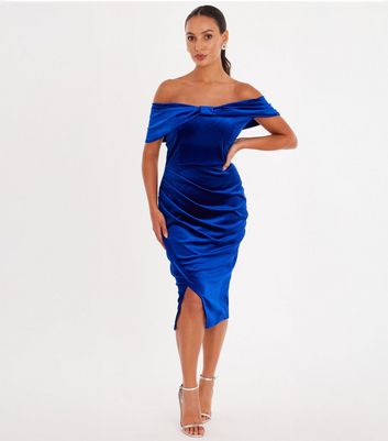 QUIZ Petite Blue Velvet Midi Dress