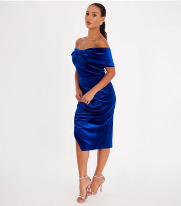 QUIZ Petite Blue Velvet Midi Dress