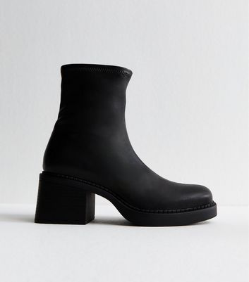 Black Chunky Block Heel Ankle Boots