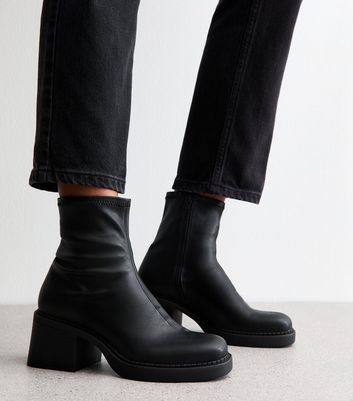 Black Chunky Block Heel Ankle Boots