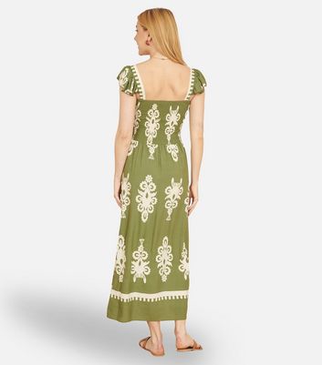 Yumi Green Block Print Smocked Sun Dress 4 Yumi Green Block Print Smocked Sun Dress