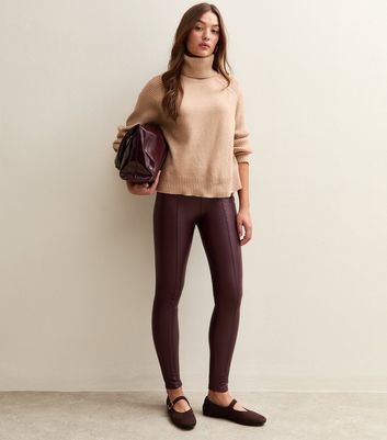 Burgundy Faux Leather High Waisted Leggings