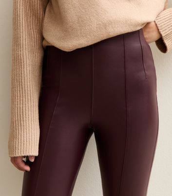 Burgundy Faux Leather High Waisted Leggings 3 Burgundy Faux Leather High Waisted Leggings