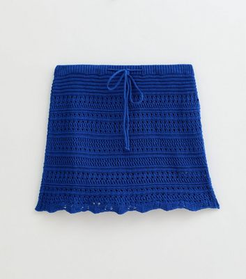 Blue Crochet Knit Mini Skirt 6 Blue Crochet Knit Mini Skirt