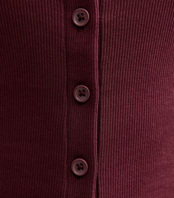 Burgundy Ribbed Button Through Long Sleeve Top