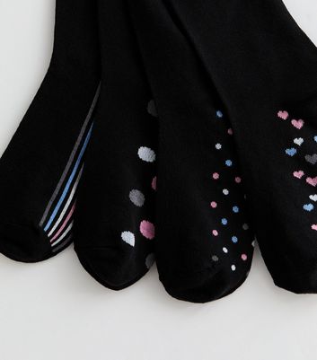 Black Pack of 4 Spot and Stripe Ankle Socks