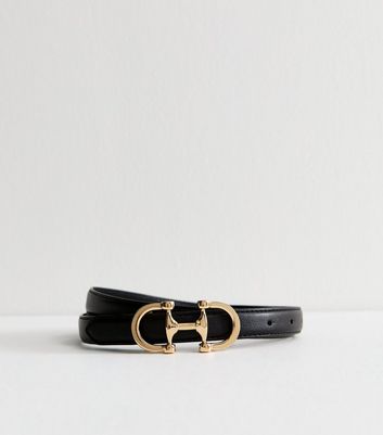 Black Faux Leather Snaffle Buckle Belt