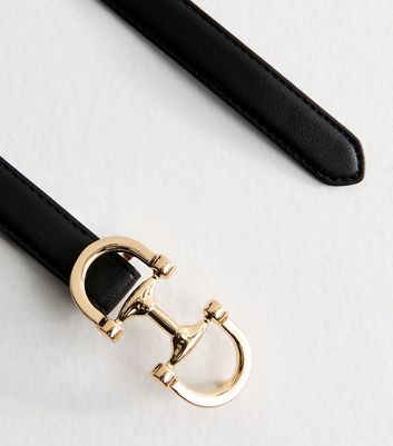 Black Faux Leather Snaffle Buckle Belt