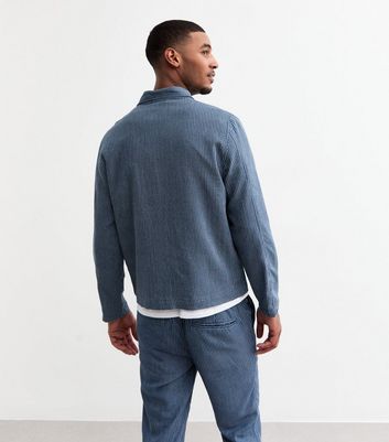 Blue Stripe Regular Linen Blend Zip Up Overshirt 4 Blue Stripe Regular Linen Blend Zip Up Overshirt