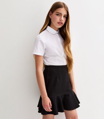Girls Black Peplum Frill School Skirt